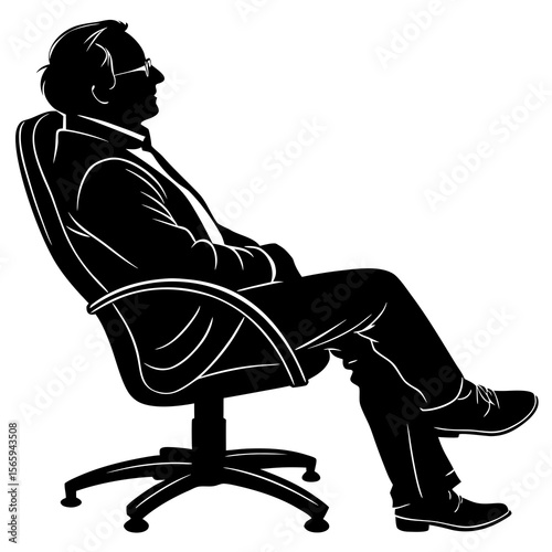 Black Silhouette Man Sitting Office Chair Legs Crossed