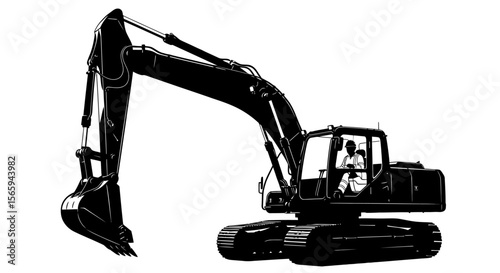 A powerful excavator, operated by a driver, sits ready for work.