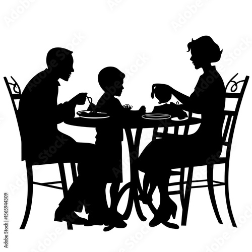 Family Silhouette Dining Table Black and White Mealtime