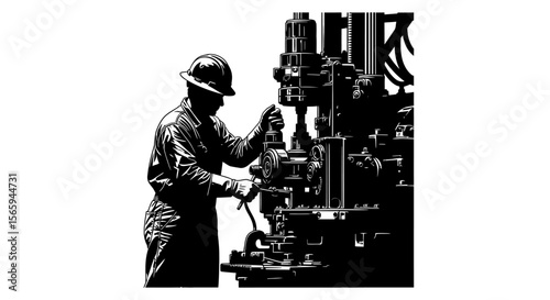 A worker in protective gear operates heavy industrial machinery, adjusting controls.