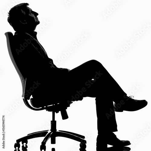 Man Silhouette Sitting Office Chair Relaxed Pose Black White