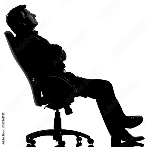 Man Silhouette Sitting Relaxed Office Chair Black White