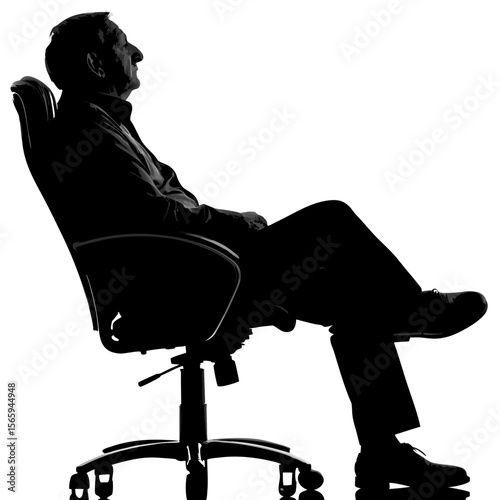 Senior Man Silhouette Sitting Office Chair Relaxed Pose