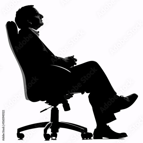 Silhouette Man Sitting Office Chair Black White person