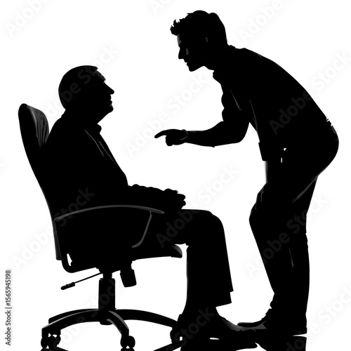 Silhouette of Two Men Arguing One Sitting in Office Chair