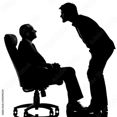 Two Men Silhouettes Business Meeting Office Chair Black