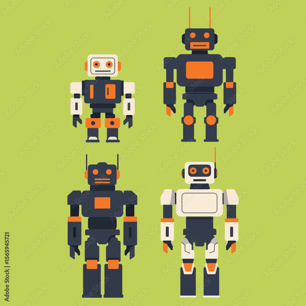 Fototapeta premium set illustration minimalist geometric flat vector design of blocky style robots