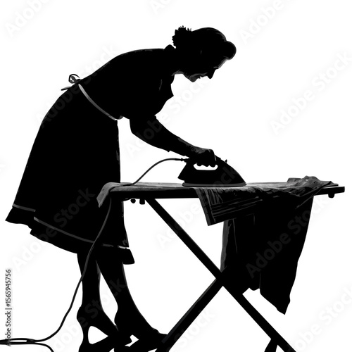 Woman Silhouette Ironing Clothes on Board ironing board 1
