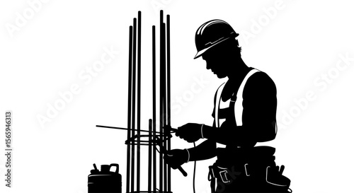 Construction worker meticulously binds rebar, preparing steel reinforcement for concrete pouring.