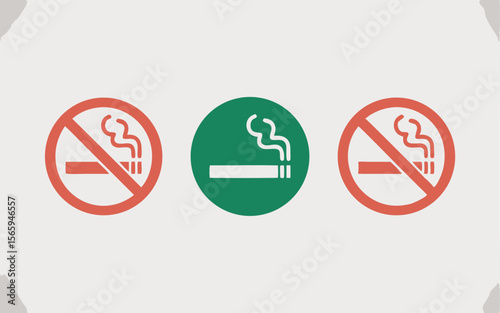 No Smoking and Smoking Permitted Sign Illustration with Red and Green Circles on Light Background