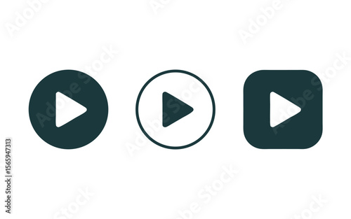 Three Play Icons Solid Circle, Outline Circle, and Rounded Square with Triangles