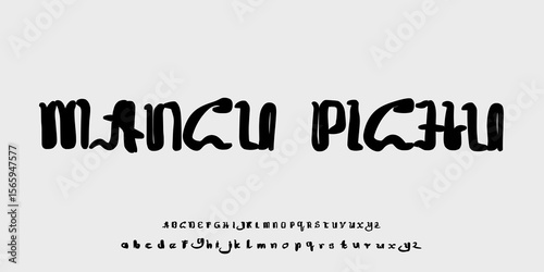 business company Machu Picchu inspired tribal font with carved-style curves. Ideal for cultural posters, travel branding, and ethnic design themes.