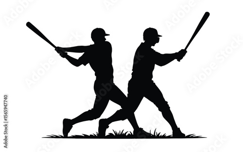 Baseball players swinging bats dynamic silhouettes vector