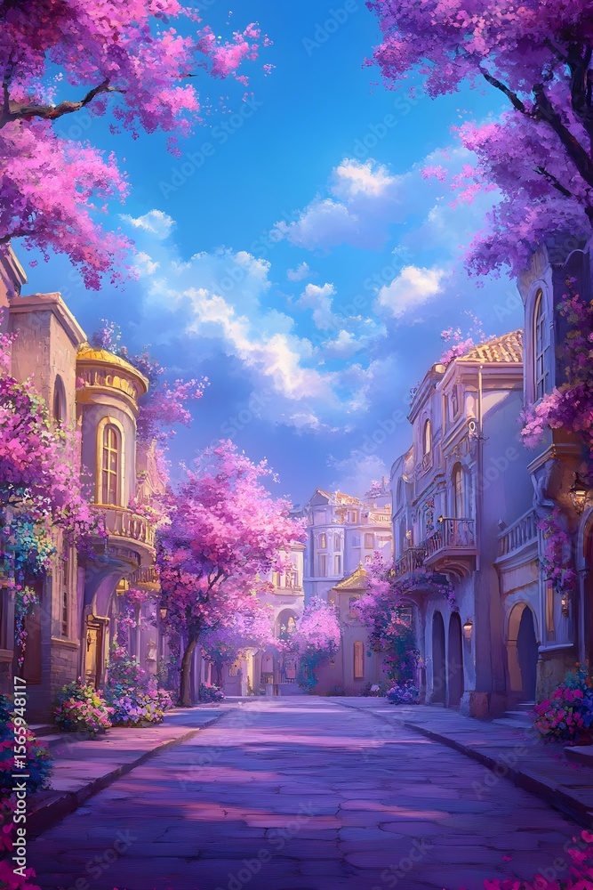Fototapeta premium Enchanting Spring Street Scene