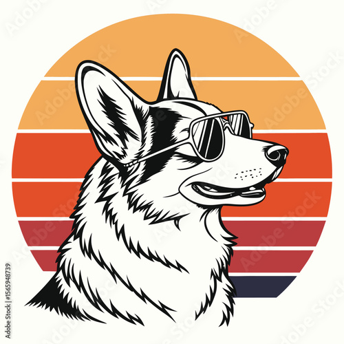 Cool Corgi Wearing Sunglasses Against Sunset	