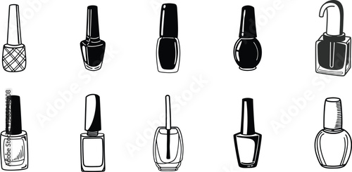 Black and White Nail Polish Bottle Clipart Silhouette Illustration.