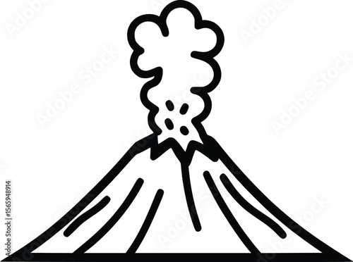 Vector illustration: Erupting volcano, simple line art style, nature graphic