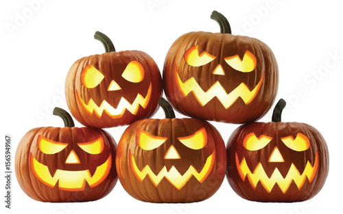 Glowing carved pumpkins arranged in a festive display halloween orange
