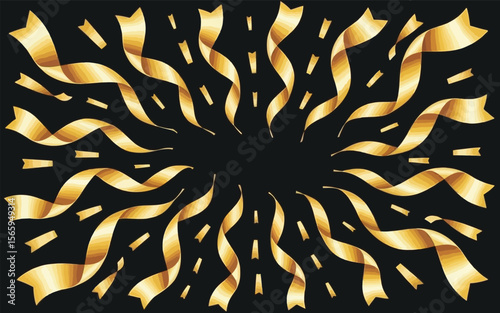 Golden ribbons confetti celebration burst vector