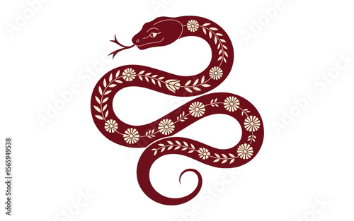 Elegant dark red serpent adorned with floral motifs snake reptile