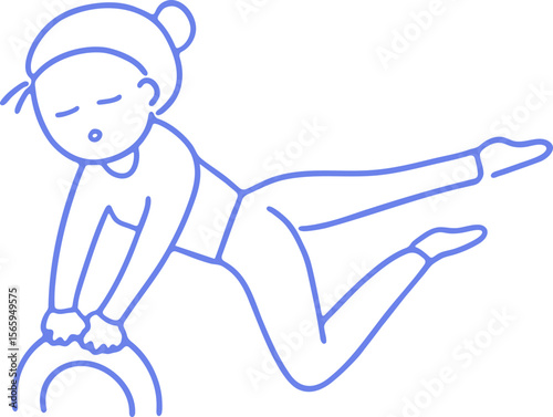 몸을 유연하게 만드는 운동 중인 여성 만화 캐릭터