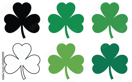 Shamrock Collection Green Black Outline clover