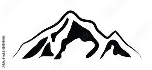 Simple black and white mountain range graphic.