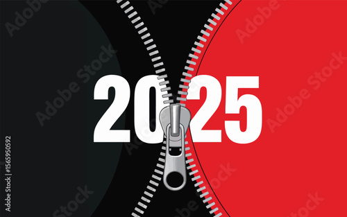 Zipper revealing year twenty five pull metal