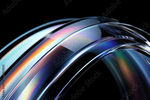 Abstract Glass Curves Reflecting Colorful Light in Fine Art Style