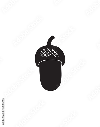 A black silhouette of an acorn with a textured cap, isolated on a white background.