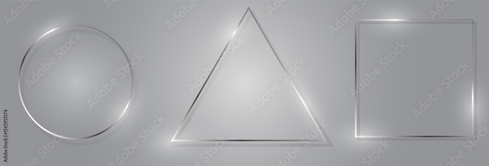 Fotografie Elegant silver frames—a circle, triangle, and square—adorn a serene grey backgro