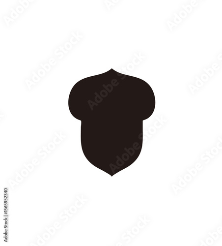Simple black silhouette of an acorn on a white background.