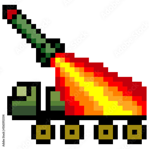 Missile launcher truck with pixel art isolated on white background