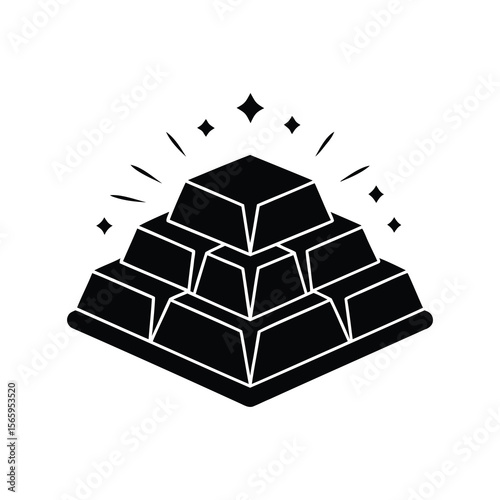 Illustration of a shining pyramid of gold bars, representing wealth and success