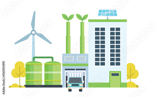 Eco Friendly Factory Vector – Renewable Energy Industry Illustration