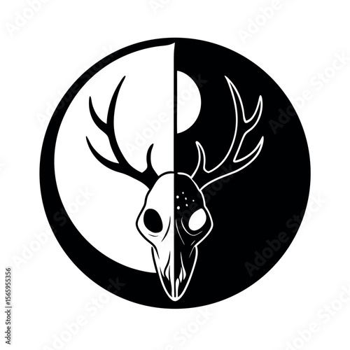 deer skull in sun and moon yin yang composition