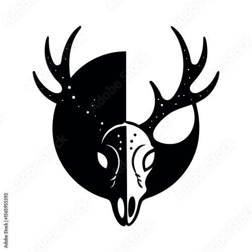 deer skull in sun and moon yin yang composition