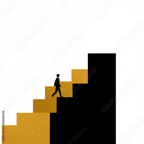 Silhouette of a person ascending stairs, symbolizing progress and achievement.