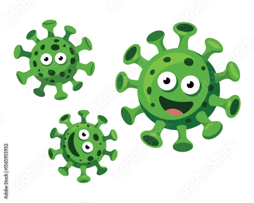 Three cartoonish green virus characters smiling vector