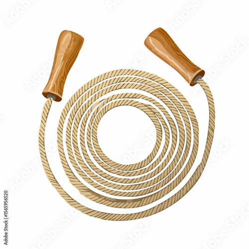 minimalist skipping rope loop with coiled interwoven rope and wooden handles