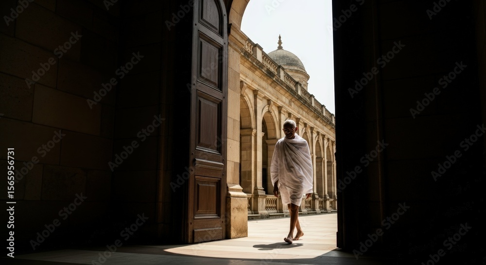Fototapeta premium Ai generated image of a man walks through a doorway into a temple