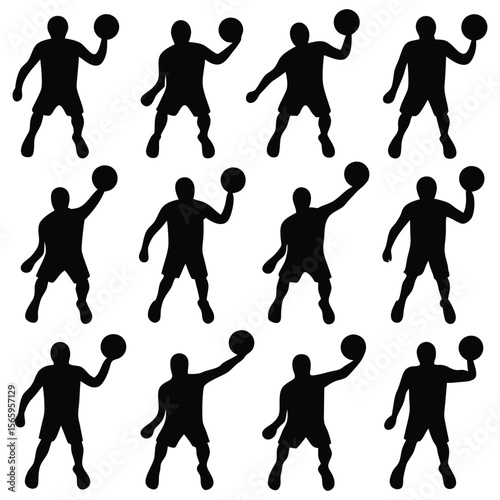 Basketball silhouettes showcase dynamic athletic poses and capture the energy of the sport in a playful illustration.