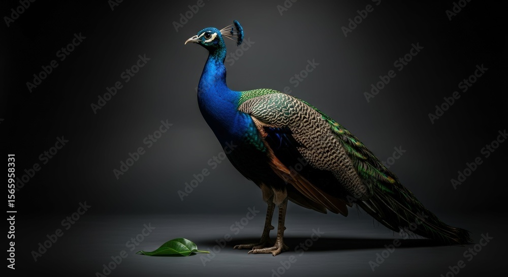 Obraz premium Ai generated image of a vibrant peacock stands proudly against a dark background