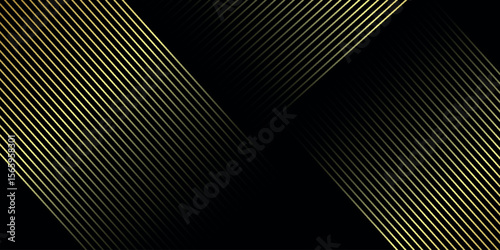 Black background with shiny diagonal lines wallpaper, Black and gold metallic abstract geometric linear background.