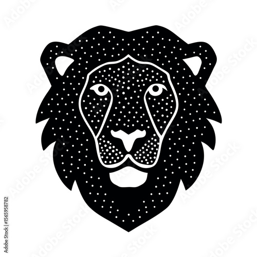 lion skull composed of dots and lines stippling