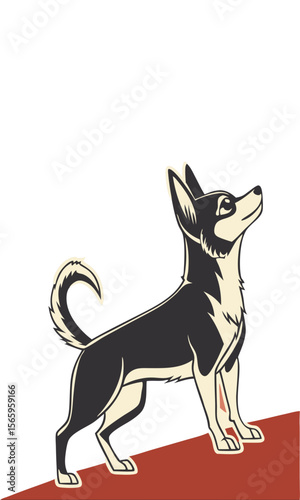 Cute chihuahua dog silhouette standing and looking upward or sky proudly vertical portrait format 