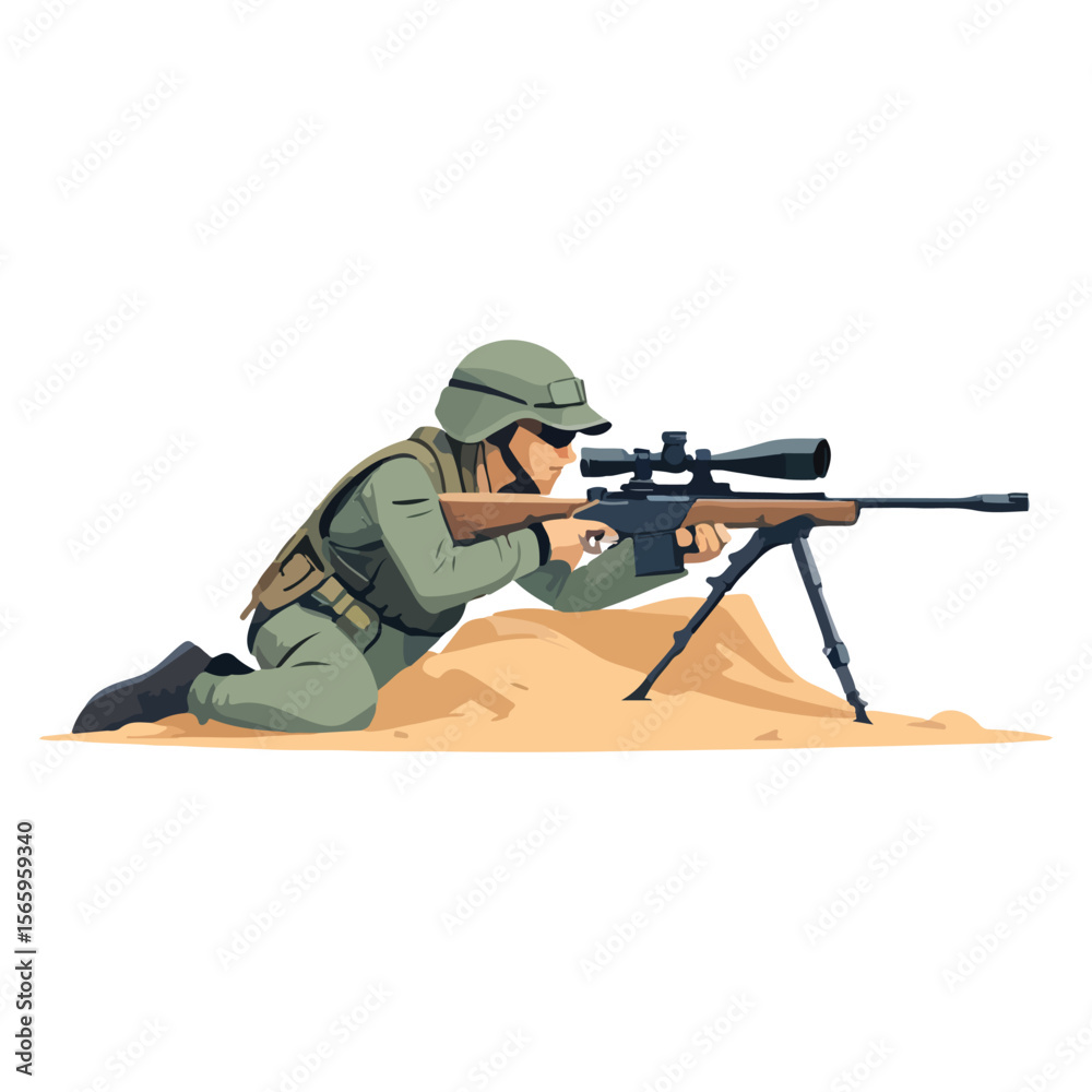Fototapeta premium Sniper Aiming in Prone Position Vector