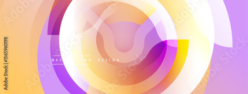 Abstract circular layers create dynamic visual flow. Soft gradients blend peach, lilac, white hues. Modern design element for backgrounds.
