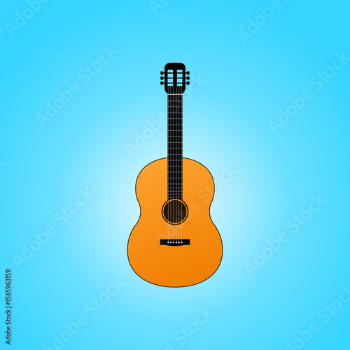 Illustration vector graphic of guitar isolated on blue background.