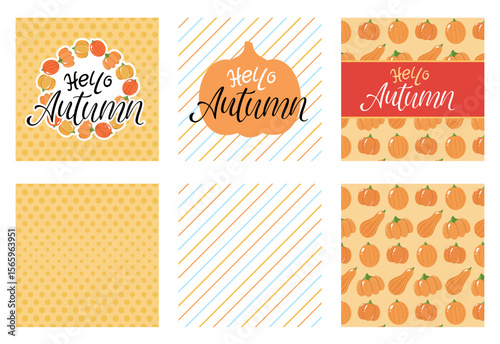set od autumn banners. Hello Autumn design with pumpkins, perfect for seasonal greetings cards, banners and posters or fall themed projects